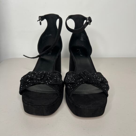 J. Crew Black Rhinestone Bow Platform Heels Size 11 - Picture 2 of 8